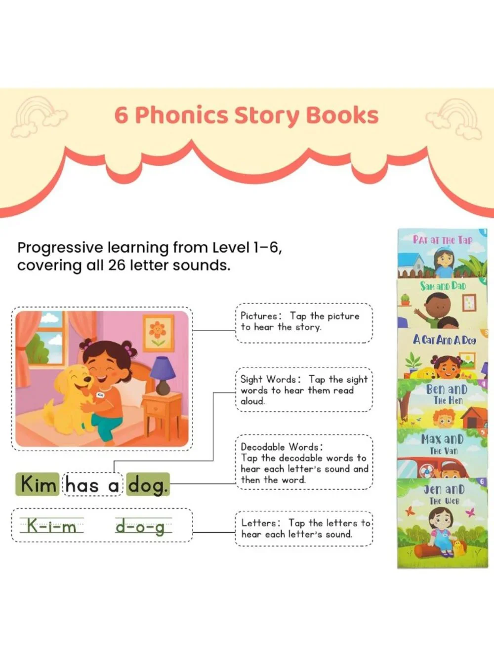 Interactive Talking Pen Set with 8 Books, 600+ Words, Phonics & Q&A Features